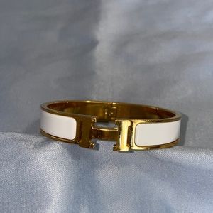 Hermes clic H white bangle WHITE and GOLD Authentic GM size